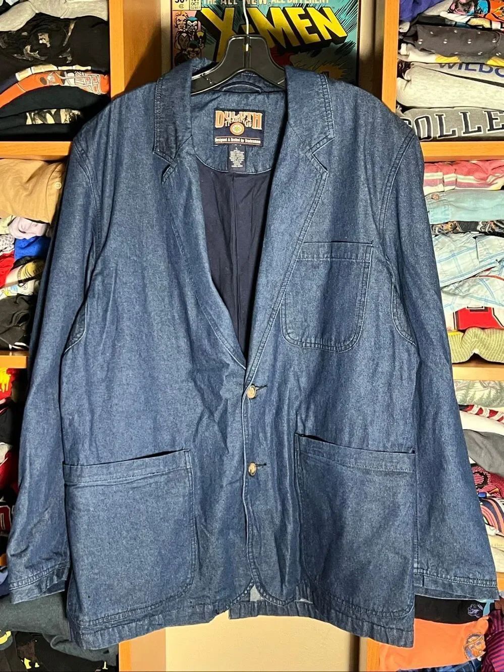 Duluth Trading Co Men’s Denim Elbow Patch Chore Blazer Jacket Large